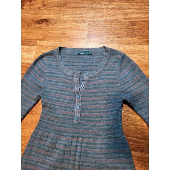 prAna Women’s Sz XS Leandra Blue Green Pleated Long‎ Sleeve Dress Organic Cotton - Picture 3 of 5